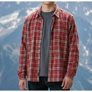 David Brooks Mens Long Sleeve Button Down Shirt Red Plaid Sz 16